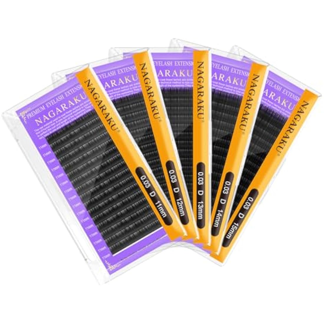 NAGARAKU 5 Trays Eyelash Extensions Supplies Classic 1:1 Lashes Individual Volume Lash Extensions Soft Single Natural Eyelashes Matte Black 16 Rows (0.03mm D Curl 11/12/13/14/15mm in 1 Pack)