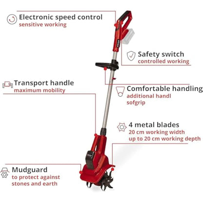 Einhell Power X-Change 18V Cordless Garden Rotavator - Powerful Soil Cultivator, 20cm Working Width, 15cm Working Depth - GE-CR 18/20 Li E Solo Tiller (Battery Not Included)