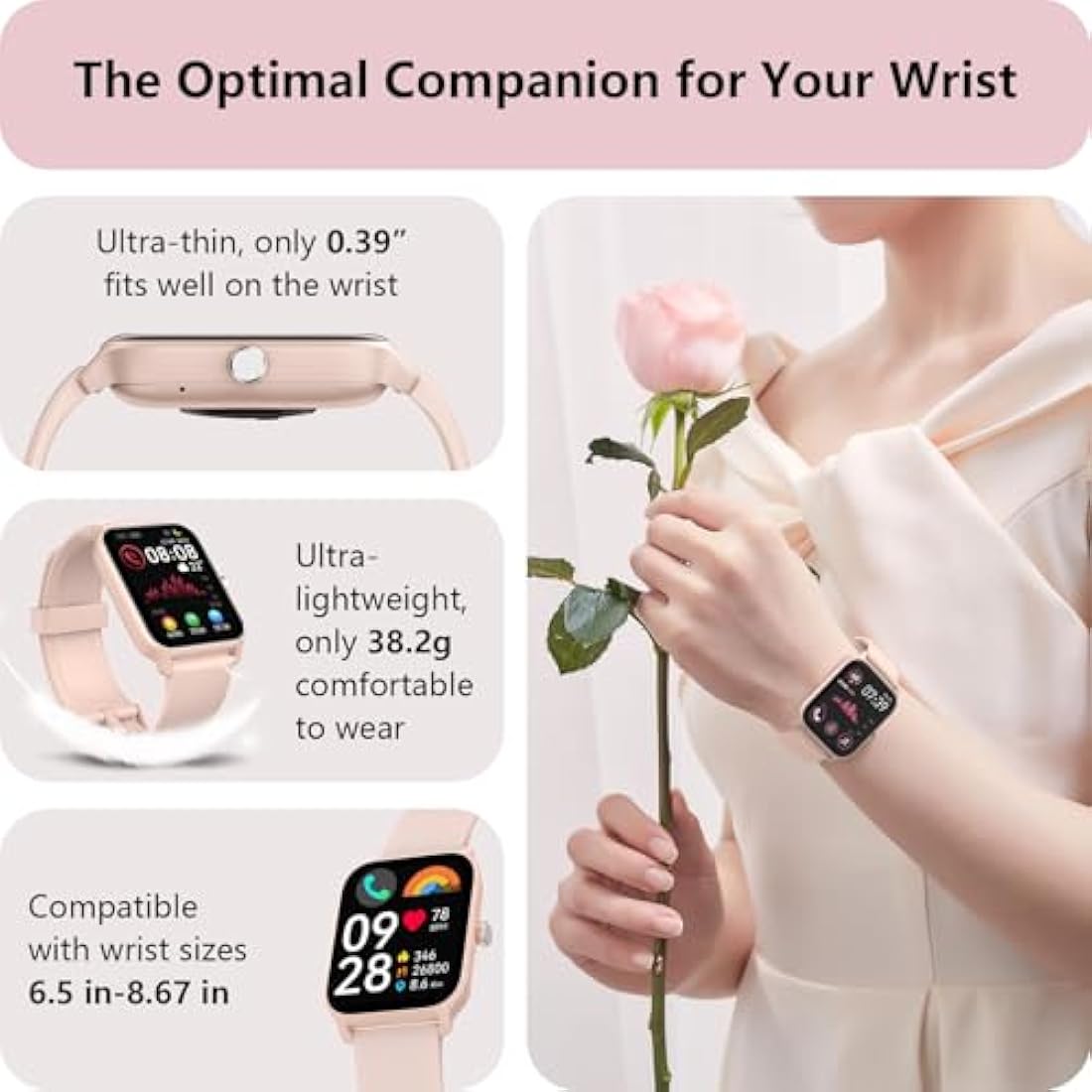 Smart Watch for Women, Answer/Make Calls, Alexa Built-in, [1.8"HD Screen] Smart Watches for Women iPhone/Samsung/Android, Fitness Watch with Heart Rate Sleep SpO2 Monitor,IP68 Waterproof, 100+ Sports