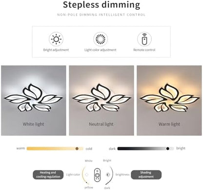 Modern Dimmable LED Chandelier, Creative 5-Head Petals LED Ceiling Lamp with Remote Control, 45W Metal Acrylic Ceiling Chandelier Lighting Fixture for Living Room Bedroom Children's Room