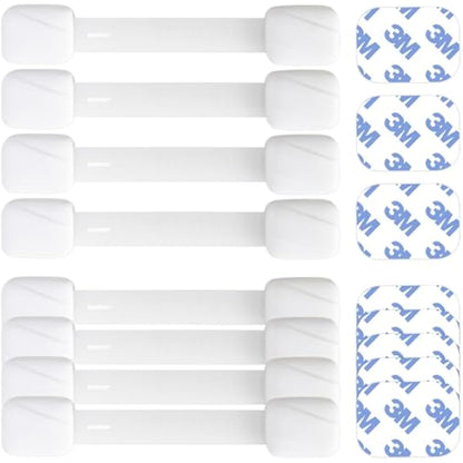 BABYGO® Child Safety Cupboard Locks for Children with Smart Unlock for Kitchen (8 Pack) | Adjustable Straps | Baby Proof Your Home in 30 Seconds | White