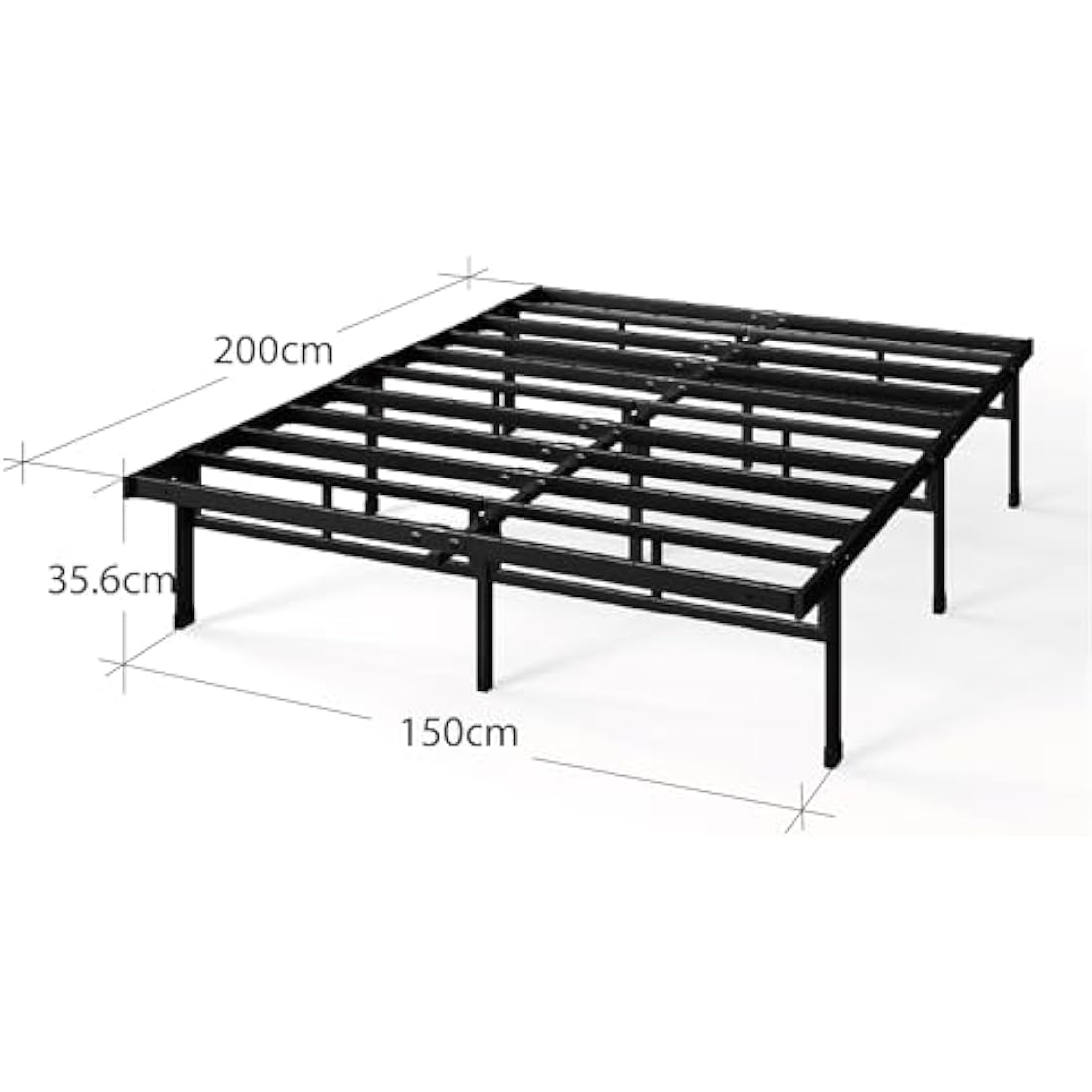 Zinus Justin King size Bed frame - Bed 150x200 cm - 36cm Height - Metal bed frame with Underbed storage and steel slat support - Black