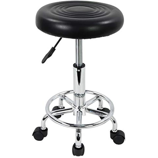 KKTONER PU Leather Round Rolling Stool with Foot Rest Swivel Height Adjustment Spa Drafting Salon Tattoo Work Office Massage Stools Task Chair (Black)