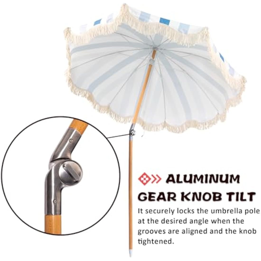 Mansader 2M Garden Umbrella Parasol Tilting Premium Wood Pole UPF 50+, Portable Garden Parasols with Tassels for Outdoor Patio Lawn Pool Yard