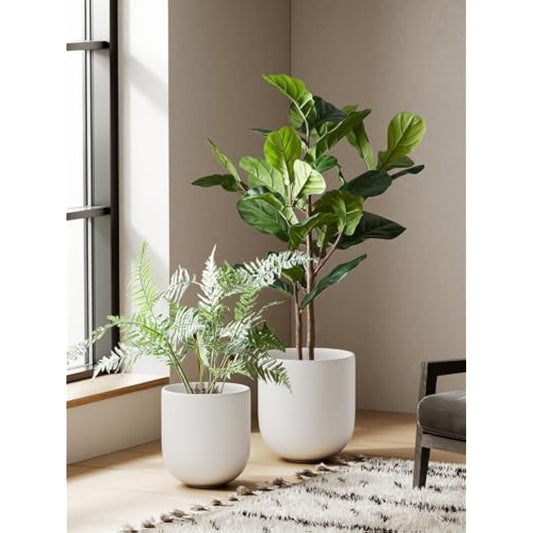 LE TAUCI 30 cm Plant Pot, Ceramic Large Planters for Indoor Plants, Indoor Plant Pots for Home Garden Patio Office, Outdoor Flower Pots with Drainage Holes and Rubber Plug, White