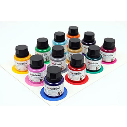 Liquidraw Coloured Drawing Ink Set India Ink, Waterproof, Set of 20 Assorted Colours, 35ml Indian Inks for Artists
