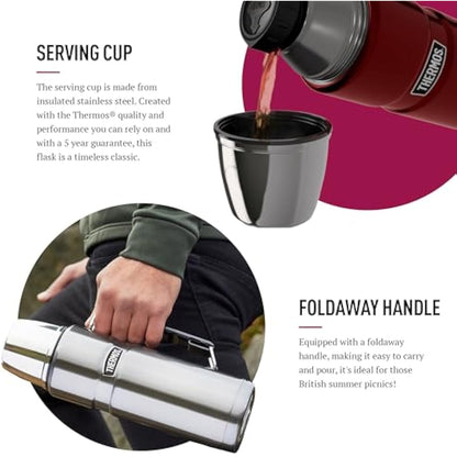 Thermos - Stainless King Raspberry Travel Flask (1.2L) - Premium Leak Proof Insulated Tea & Coffee Flask, Hot & Cold Drinks, Built-in Cup, Twist-Pour Stopper, BPA-Free, Durable Steel, Dishwasher Safe