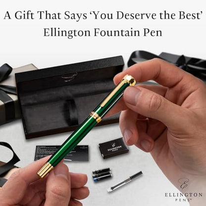 Ellington Pens Luxury Fountain Pen Set- Fountain Pens for Writing - Smooth Nib - Includes Refillable Ink Converter, 3 Ink Cartridges [2 Black & 1 Blue], Gift Box - Elegant Calligraphy