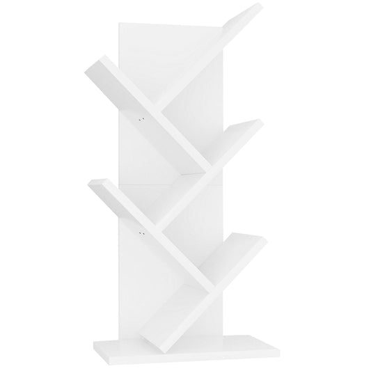 YMYNY 4 Tier Tree Bookshelf, Small Bookcase, Modern Wood Book Storage Rack, Freestanding Book Shelf for Books/Movies/CDs, Narrow Display Rack for