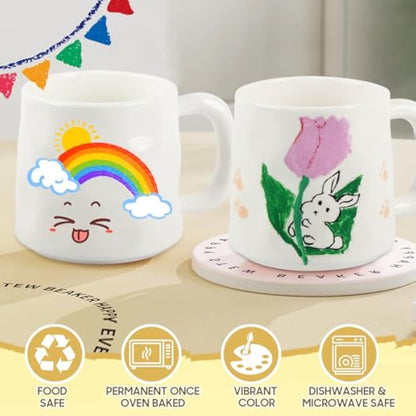 Paint Your Own Mug Set, Pottery Painting Kit for Adults, Art and Crafts Kit Includes Mugs, Brushes, Paints and Painting Inspiration Guide, Personalised Gift for All（2 Pack）