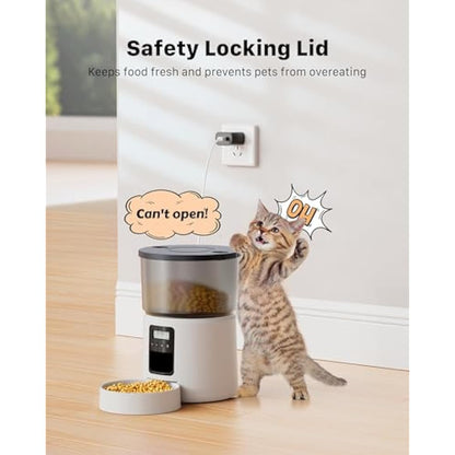 BEMOONY Automatic Cat Feeder, Cat Food Dispenser with 1-6 Meals, Customized Feeding Schedule for Cats & Dogs, Dual Power Supply, Double Lock, 10s Voice, 3L Pet Feeder Including Desiccant Bag, White
