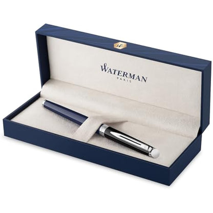 Waterman Hémisphère Fountain Pen | Black & Blue Lacquer with Palladium Coated Trim | Stainless steel Medium Nib | Blue Ink | Gift Box