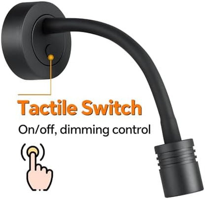 Obeaming 12V Dimmable Reading Light Campervan Boat Bedside Reading Lamp, Gooseneck LED Spotlight for Camper Van Caravan Truck Motorhome Caravan, Equipped USB Charger & Press Dimmer Switch