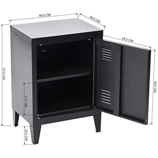 Homybec Single Metal Locker Storage Cabinet 1-Door, Scandinavian Free Standing 2 Tier Shelves Bedside Nightstand Cupboard for Home Office Study Bedroom Living Room, Black