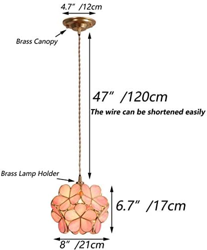 Bieye L30742 Cherry Blossom Tiffany Style Stained Glass Ceiling Pendant Light with 8-inch Wide Petals Lampshade (Pink)