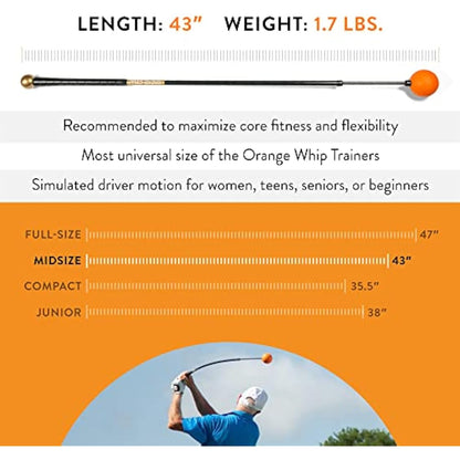 Orange Whip Golf Swing Trainer Aid Patented & Made in USA for Improved Rhythm, Flexibility, Balance, Tempo, and Strength *American Made*