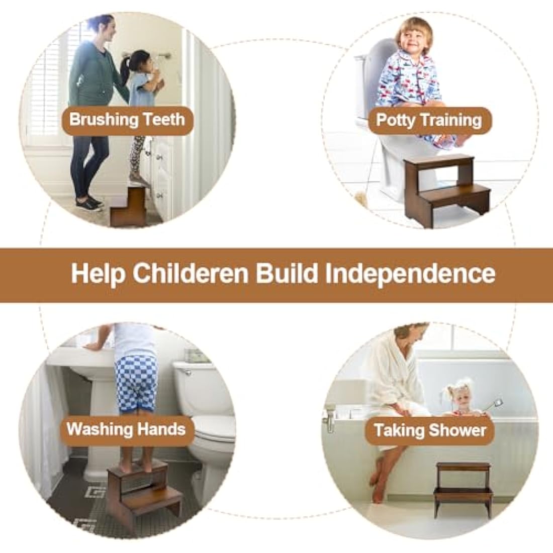 StrongTek Bamboo Two Step Stool for Adults and Kids, Bed Stepstool with Anti-Slip Bottom, Heavy Duty for Kitchen, Bathroom, Bedside Step Stool, Wooden Step Stairs 400 lbs Capacity