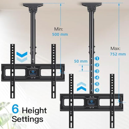 PERLESMITH Ceiling TV Bracket - Adjustable Swivel Ceiling Mount for Most 26-65 inch TVs, Full Motion Ceiling TV Mount, Supports up to 50kg, Max VESA 400x400mm, PSCM2-E