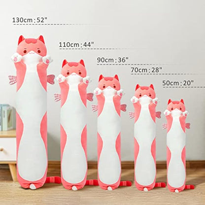 Mewaii 51in Long Cat Plush Pillows Stuffed Animals Squishy Pillows - Cute Plushie Kitten Sleeping Hugging Pillow Toys for Kids(Pink)