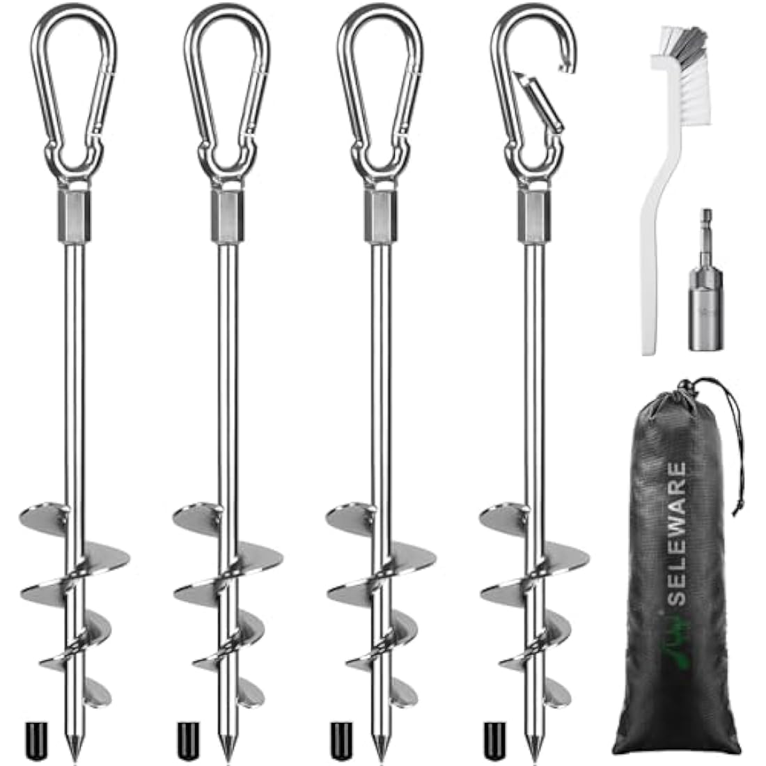 SELEWARE Pack of 4 Tent Pegs Camping - Strong Tent Pegs Heavy Ground Anchors Ground Anchor Metal Ground Anchor Trampoline for Camping Outdoor Hiking Trampoline Tent Shed