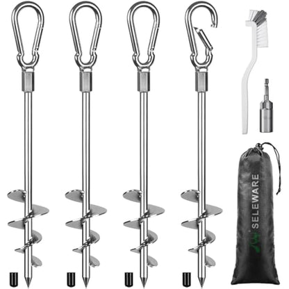 SELEWARE Pack of 4 Tent Pegs Camping - Strong Tent Pegs Heavy Ground Anchors Ground Anchor Metal Ground Anchor Trampoline for Camping Outdoor Hiking Trampoline Tent Shed