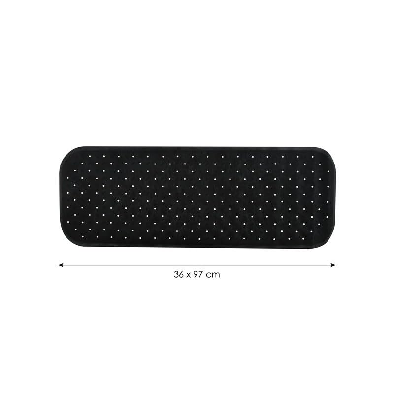 MSV Premium Shower Mat Bath Mat Bath Mat Antibacterial Non-Slip with Suction Cups – Black – Smells of Roses – Approx. 36 x 97 cm – Washable at 60 °C