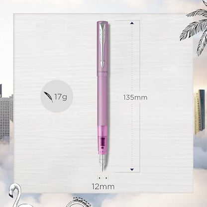 Parker Vector XL Fountain Pen | Metallic Lilac Lacquer on Brass | Medium Nib with Blue Ink Refill | Gift Box