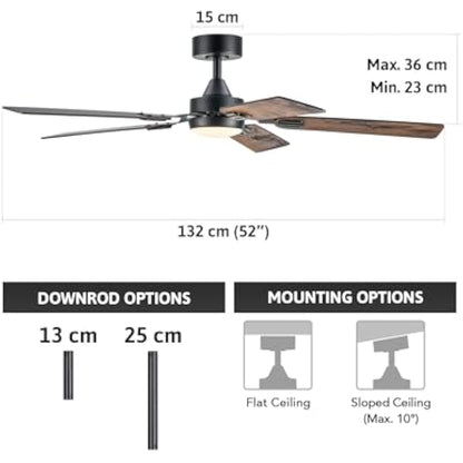 VONLUCE Ceiling Fans with Lights and Remote, 52 Inch Ceiling Fan with 5 Blades, Indoor Modern Ceiling Fan with Reversible DC Motor 6 Speeds for Bedroom Living Room Patio Farmhouse, Black Rustic Brown