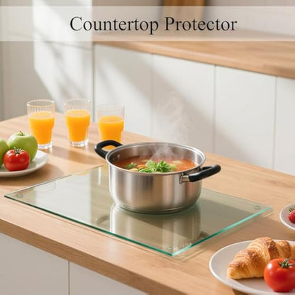 Hacaroa 4 Pack Tempered Glass Cutting Board with Rubber Feet, Rectangle Non-Slip Chopping Board, Long Lasting Clear Glass Tray for Kitchen Countertop, Table, Shatter-Resistant, Heat-Resistant, 2 Size