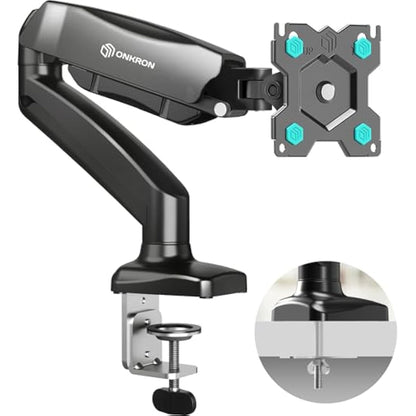 ONKRON Single Monitor Arm Desk Mount for 13-32 Inch Screen up to 8 kg, Gas Spring Monitor Stand for Desk with VESA 75x75 - VESA 100x100 - Screen Mount Desk Full Motion Black, G80-B