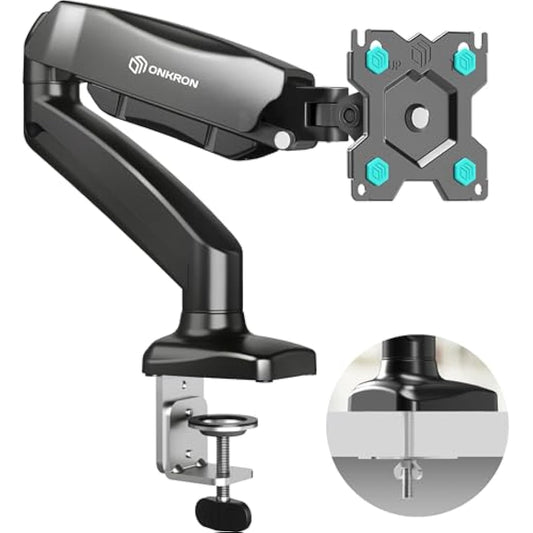 ONKRON Single Monitor Arm Desk Mount for 13-32 Inch Screen up to 8 kg, Gas Spring Monitor Stand for Desk with VESA 75x75 - VESA 100x100 - Screen Mount Desk Full Motion Black, G80-B