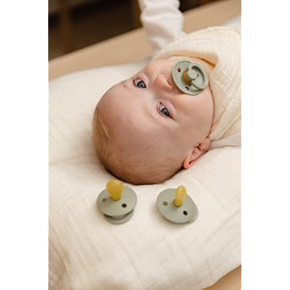 BIBS Colour Soother 2-Pack, BPA Free Dummy Pacifier, Round Nipple. Natural Rubber Latex, Size 2 (6-18 Months), Sky Blue/Steel Blue