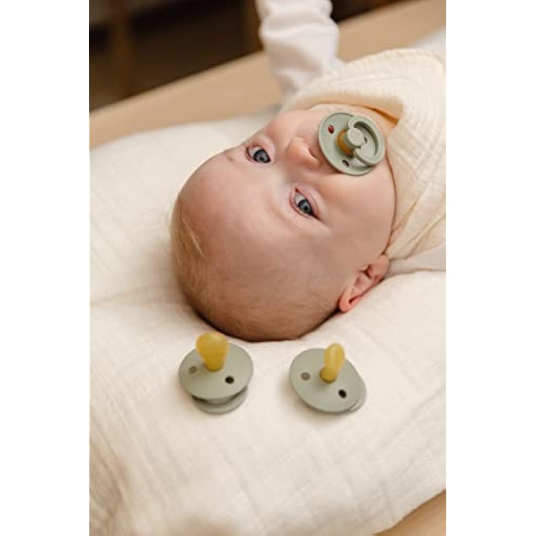 BIBS Colour Soother 2-Pack, BPA Free Dummy Pacifier, Round Nipple. Natural Rubber Latex, Made in Denmark. 6-18 Months (Pack of 2), Sand/Iron