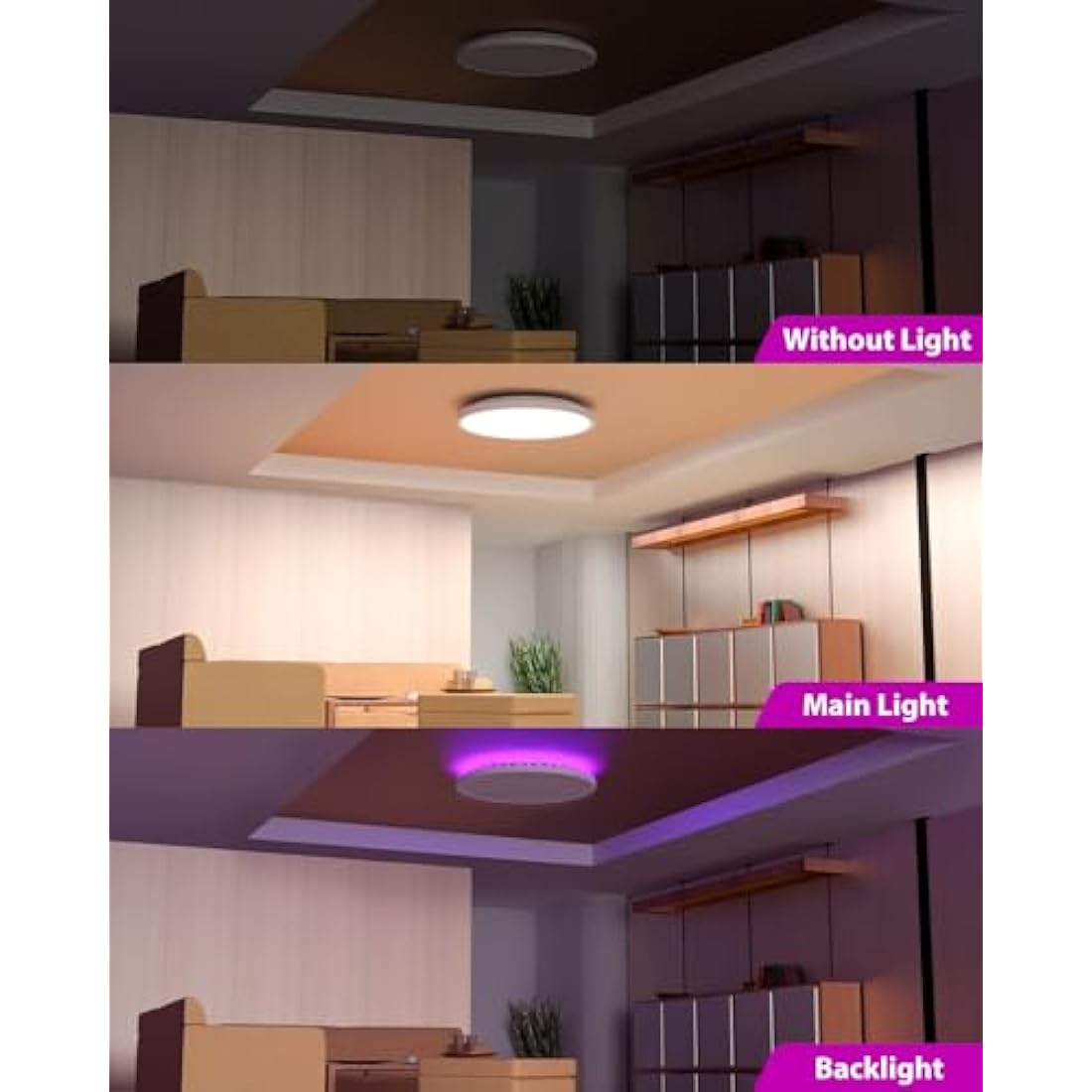 zemty 2Pack LED Ceiling Light Dimmable 3000-6500K, 24W 3200LM Bathroom Lights Ceiling with Remote Control, RGB Color Changing, Memory, Round Flush Ceiling Lamp for Bedroom Living Room Kitchen