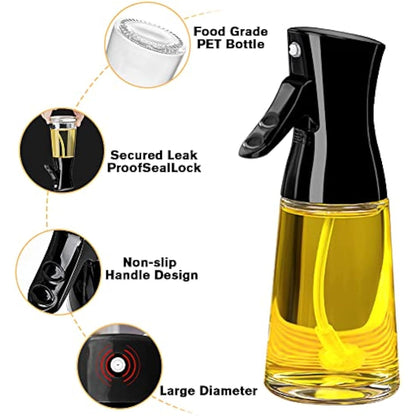 Olive Oil Sprayer for Cooking, 180ML Glass Oil Dispenser Bottle with Brush, Canola Oil Vinegar Spray Mister for Kitchen, Refillable Gadgets Accessories Widely Used for Air Fryer, Baking, Grilling