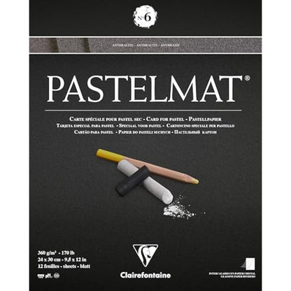 Clairefontaine - Ref 96004C - Pastelmat Pastel Card Pad No.6 (12 Sheets) - 360gsm Card - 24 x 30cm - Anthracite - Specially Formulated For Use With Pastels