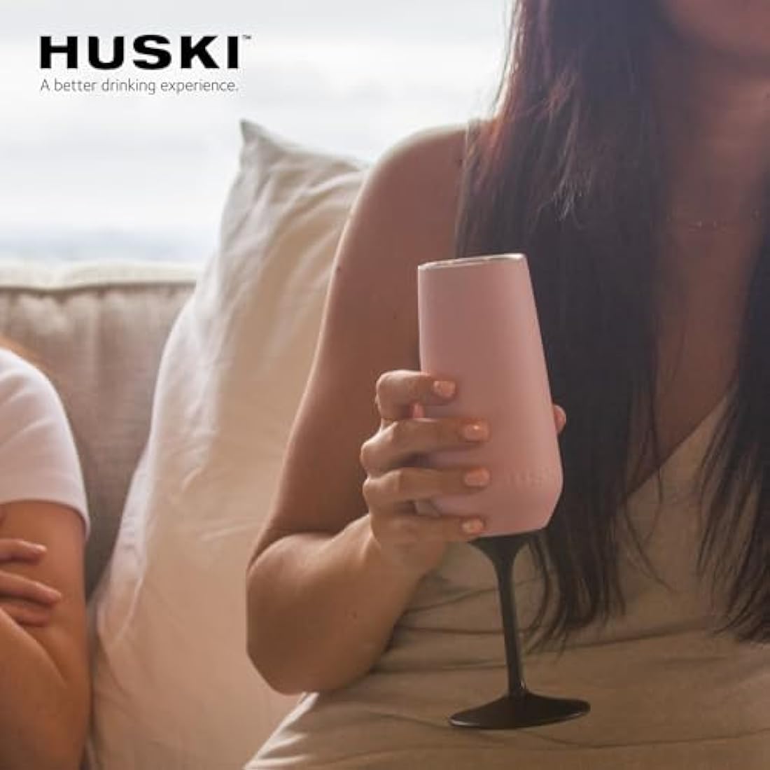 Huski Champagne Flute | New | Award-Winning Design with Detachable Stem | Premium Stainless Steel Champagne Glass with Lid | Triple Insulated Tumbler | 240ml Capacity | Great Gift (Black)