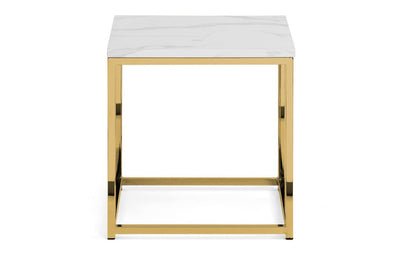 Julian Bowen Scala End Table, White Marble Effect & Gold - H50 x W50cm