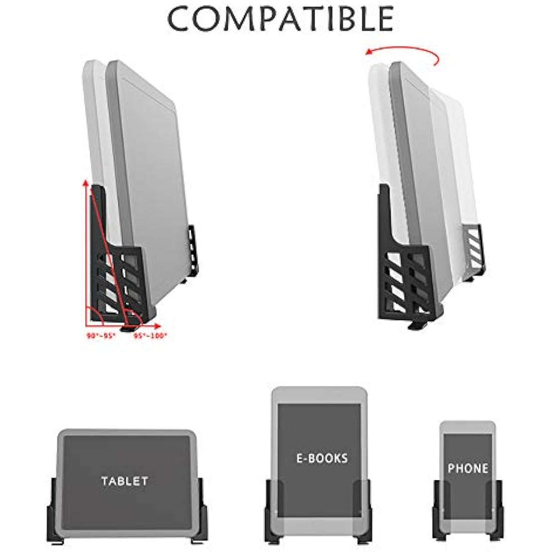 sciuU Wall Mount Universal Dock for Tablet Smartphone eReader Remote Control Holder Stick on Wall, Compatible with iPad Samsung Google Surface Huawei Honor, Installation 3M Adhesive or Screws