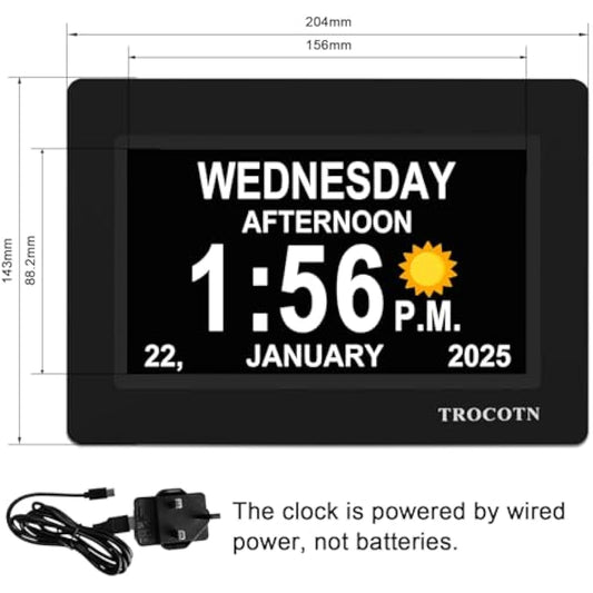 TROCOTN dementia clock, digital clock with date and day for elderly, day date large display calendar (7 Inches Black)