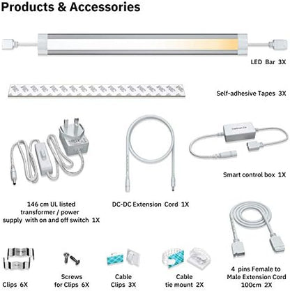 Smart LED Under Cabinet Lights Work with Alexa Siri Echo Google, Under Cabinet Lighting Warm to Cool White Strip, App or Voice Control 3 Lights Bar Kit for Kitchen Unit Light, Shelf, Counter Cupboard