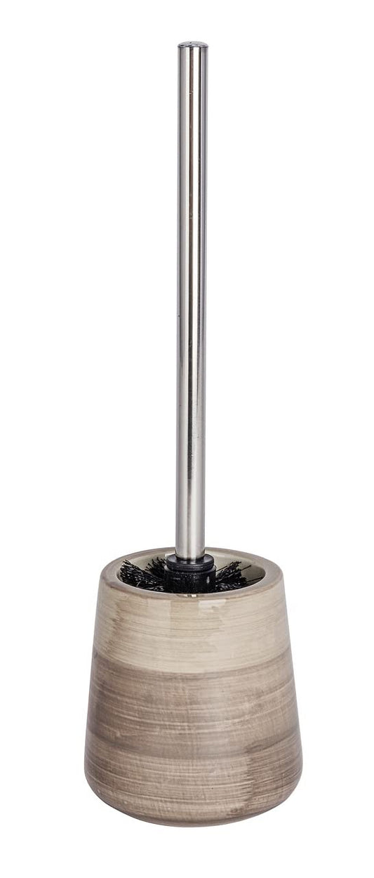 WENKO Toilet Brush and Holder Pottery of Ceramic in Sand-Beige, 12.5 x 12.5 x 39.5 cm