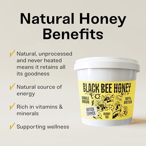 Black Bee Honey - Pure British Summer Honey, Runny with a Rich Heady Floral Flavour, Unprocessed, Single Source from Hive to Jar, Never Blended - Delicious on Toast, Soothing in Drinks, 1Kg Tub