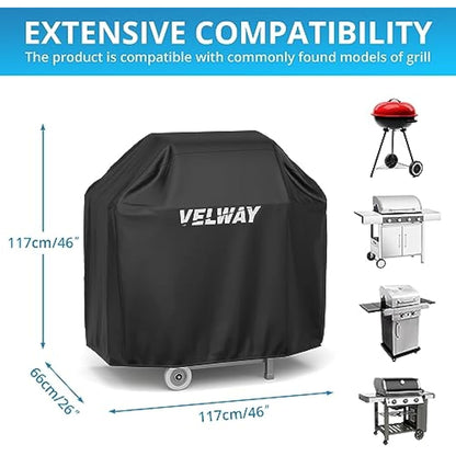 Velway Barbecue Cover Waterproof Grill Cover - Heavy Duty 210D Oxford Fabric Outdoor BBQ Cover UV protection Dust-Proof Windproof Weatherproof Durable with Storage Bag Black 117x66x117cm