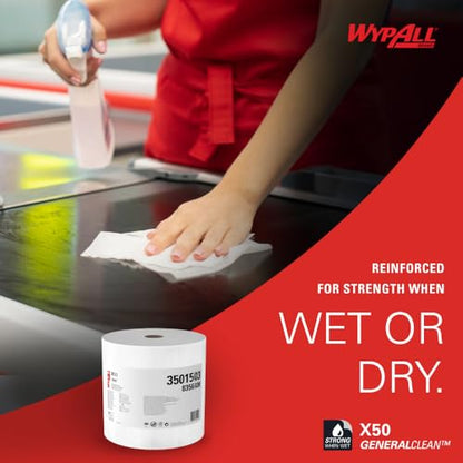 WypAll X50 General Clean Cloths 8356 - Reusable Cleaning Cloths - 1 Jumbo Roll x 1,100 White Industrial Wipers