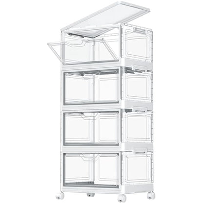 TidyTrove Storage Boxes with Lid - 23L*4 Plastic Storage Box with Front Door, 4 Tier Stackable Boxes, Plastic Drawers, Large Storage Box with Lid for Kitchen Storage & Organisation