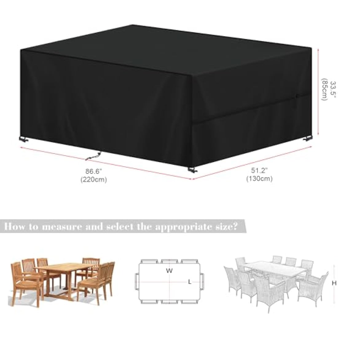 SIMPHAUS Large Garden Table Cover 220x130x85cm Outdoor Furniture Covers Waterproof Rattan Garden Furniture Covers for Outside Garden Furniture,Garden Sofa Cover with Straps,Anti-UV 420D Oxford Fabric