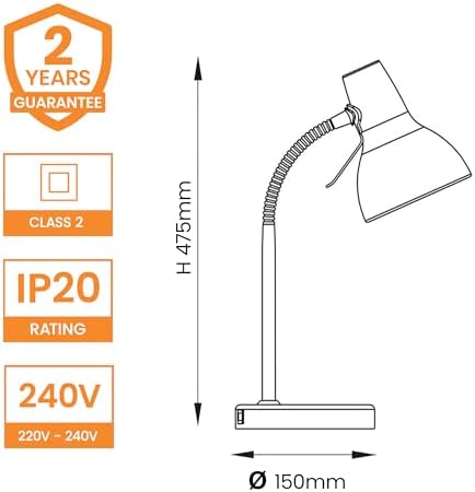 National Lighting Table Lamp– Bedside Lamp with USB Port – Gooseneck Desk Light with Charging Port – LED Reading Light Bedside Table Lamp for Bedroom Livingroom Dining Room and Kitchen 7W GU10
