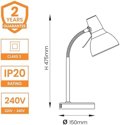 National Lighting Table Lamp– Bedside Lamp with USB Port – Gooseneck Desk Light with Charging Port – LED Reading Light Bedside Table Lamp for Bedroom Livingroom Dining Room and Kitchen 7W GU10