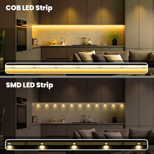 ACELUMO COB LED Strip 10m, Dotless LED Strip with Smart App Control and Remote, Timer, CRI 92+, 8mm Wide, Dimmable Warm White Strip Lights for Ambient Illumination in Home Decor, 2700K